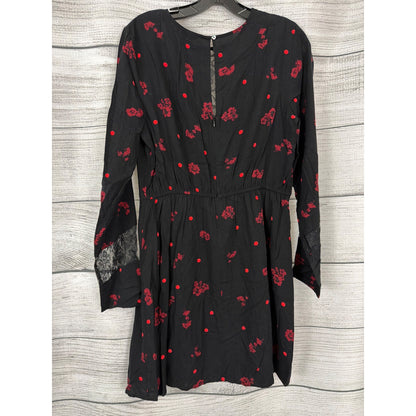 Express Black & Red Floral Lace Long Sleeve Mini Dress Size M