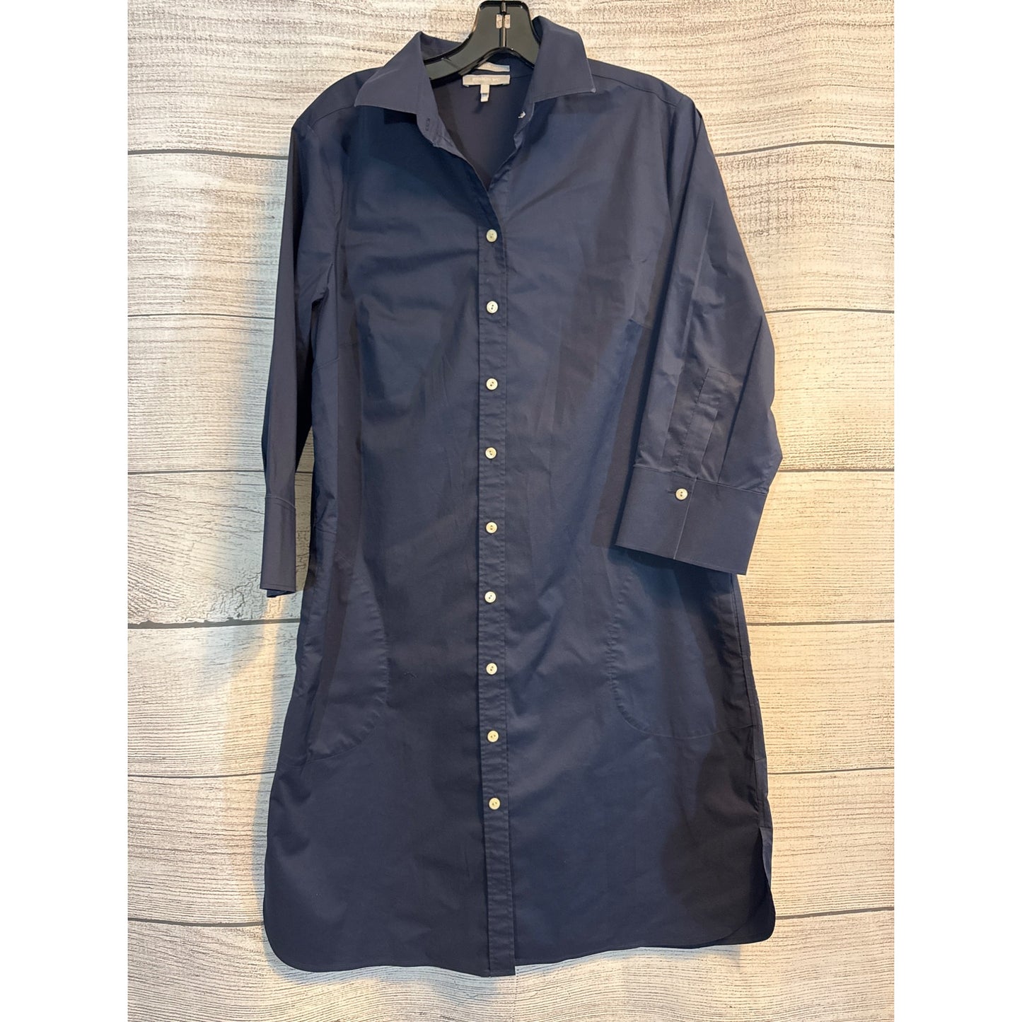 Hinson Wu Stretch Luxe Cotton Navy Blue Button-Down Shirt Dress Size 10