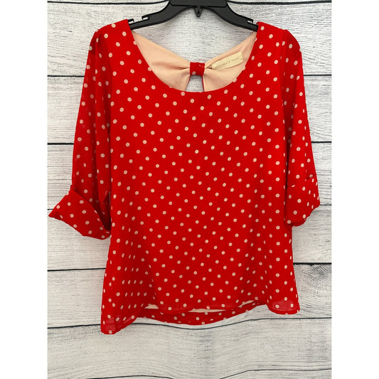 Peaches and Cream Polka Dot Blouse w/ Buttoned Sleeves & Keyhole Back Size M