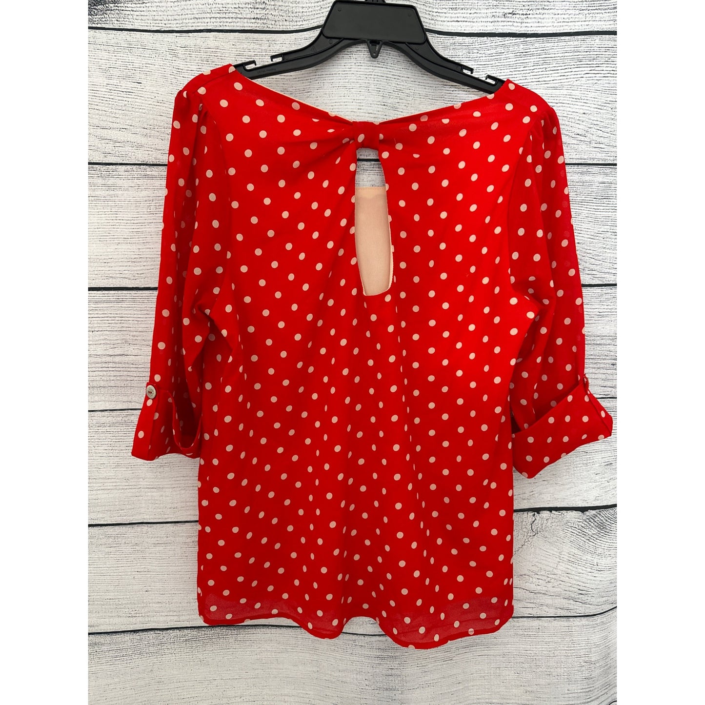 Peaches and Cream Polka Dot Blouse w/ Buttoned Sleeves & Keyhole Back Size M