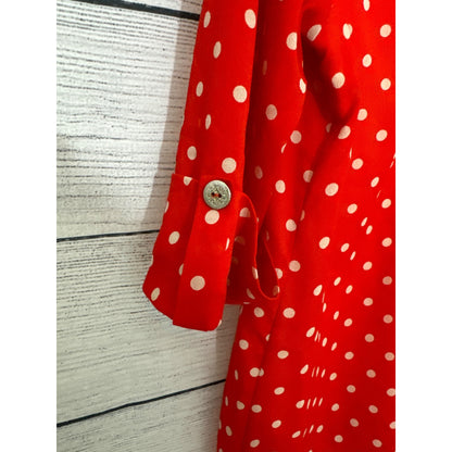 Peaches and Cream Polka Dot Blouse w/ Buttoned Sleeves & Keyhole Back Size M