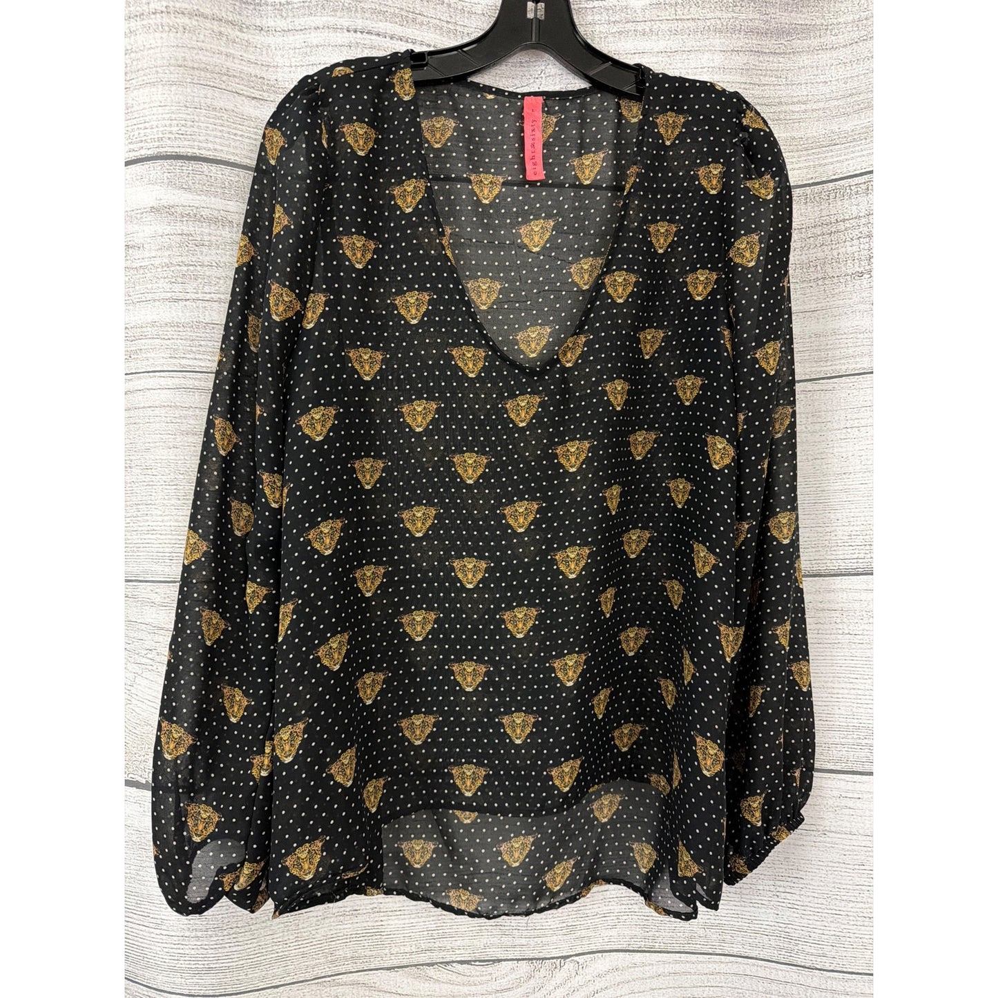 Eight Sixty Black Sheer Blouse With Leopard & Polka Dot Size L