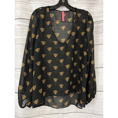 Eight Sixty Black Sheer Blouse With Leopard & Polka Dot Size L