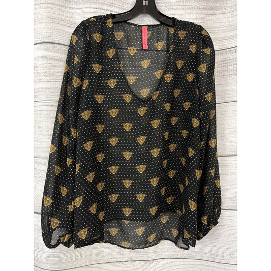 Eight Sixty Black Sheer Blouse With Leopard & Polka Dot Size L