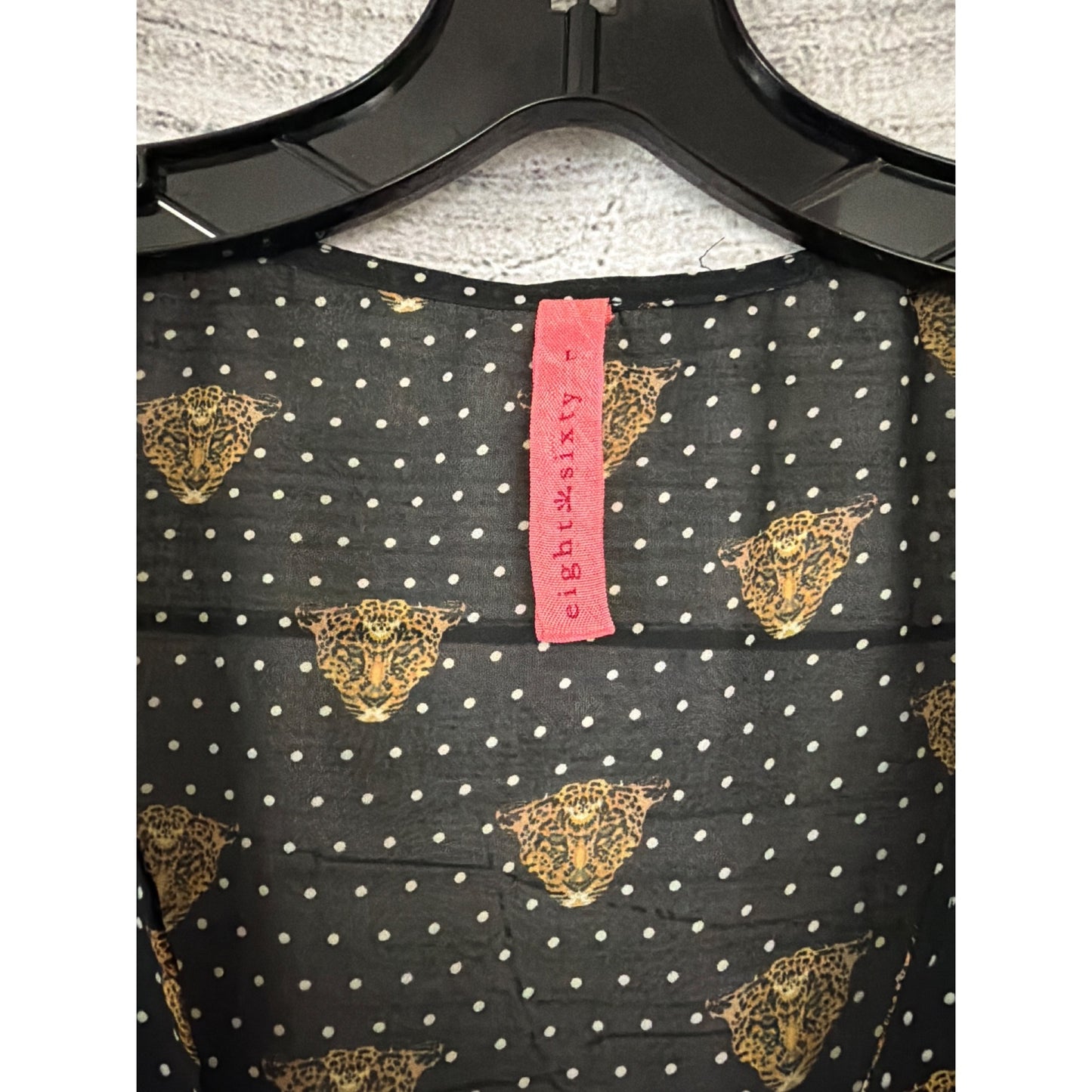 Eight Sixty Black Sheer Blouse With Leopard & Polka Dot Size L