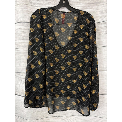 Eight Sixty Black Sheer Blouse With Leopard & Polka Dot Size L