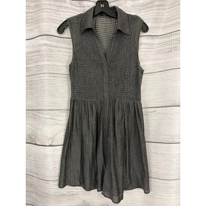 Theme Sleeveless Smocked Gray Button-Down Dress Size S