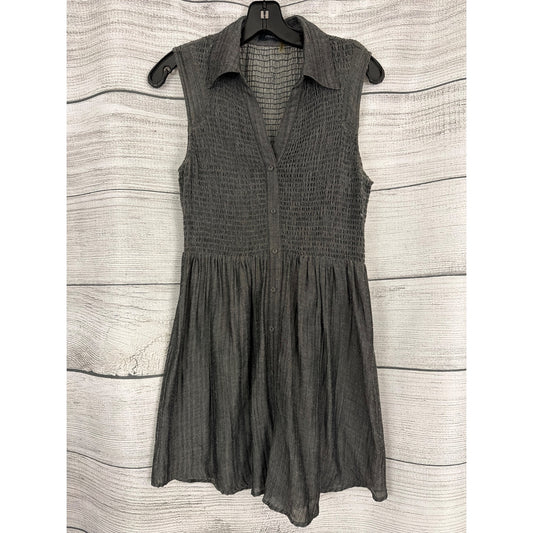 Theme Sleeveless Smocked Gray Button-Down Dress Size S