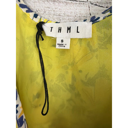 NWOT THML Yellow & Blue Floral Sleeveless Midi Dress Size S