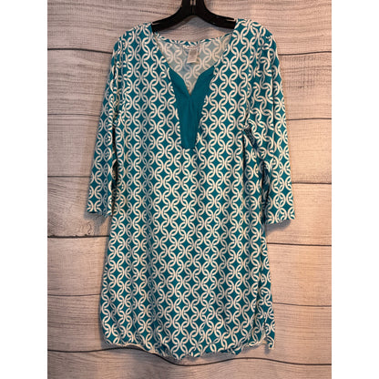 Dotti Blue & White Patterned Tunic Dress/Coverup Size M