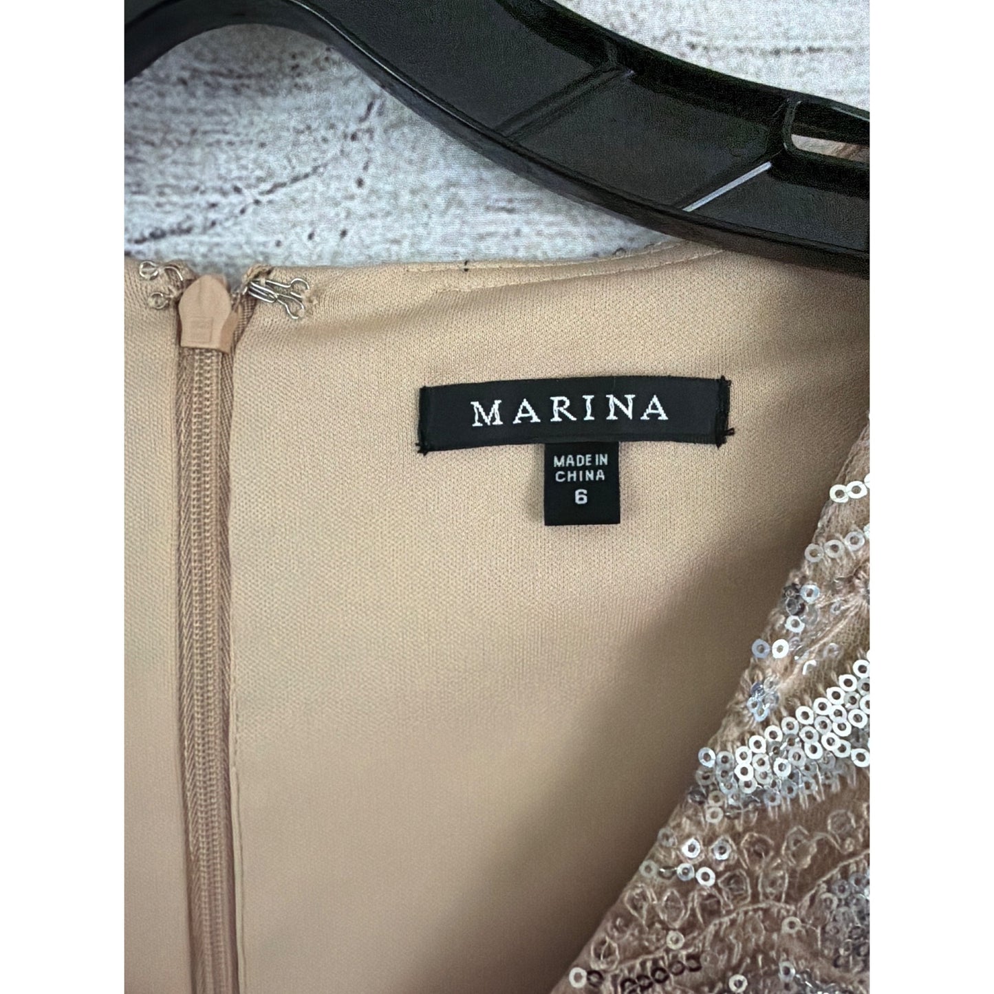 NWT Marina Champagne Sequin Midi Dress Size 6
