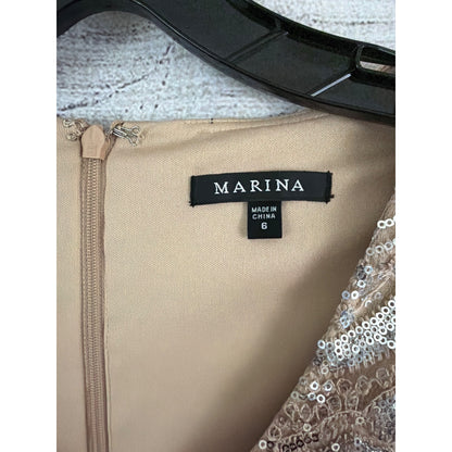 NWT Marina Champagne Sequin Midi Dress Size 6