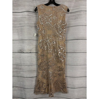 NWT Marina Champagne Sequin Midi Dress Size 6