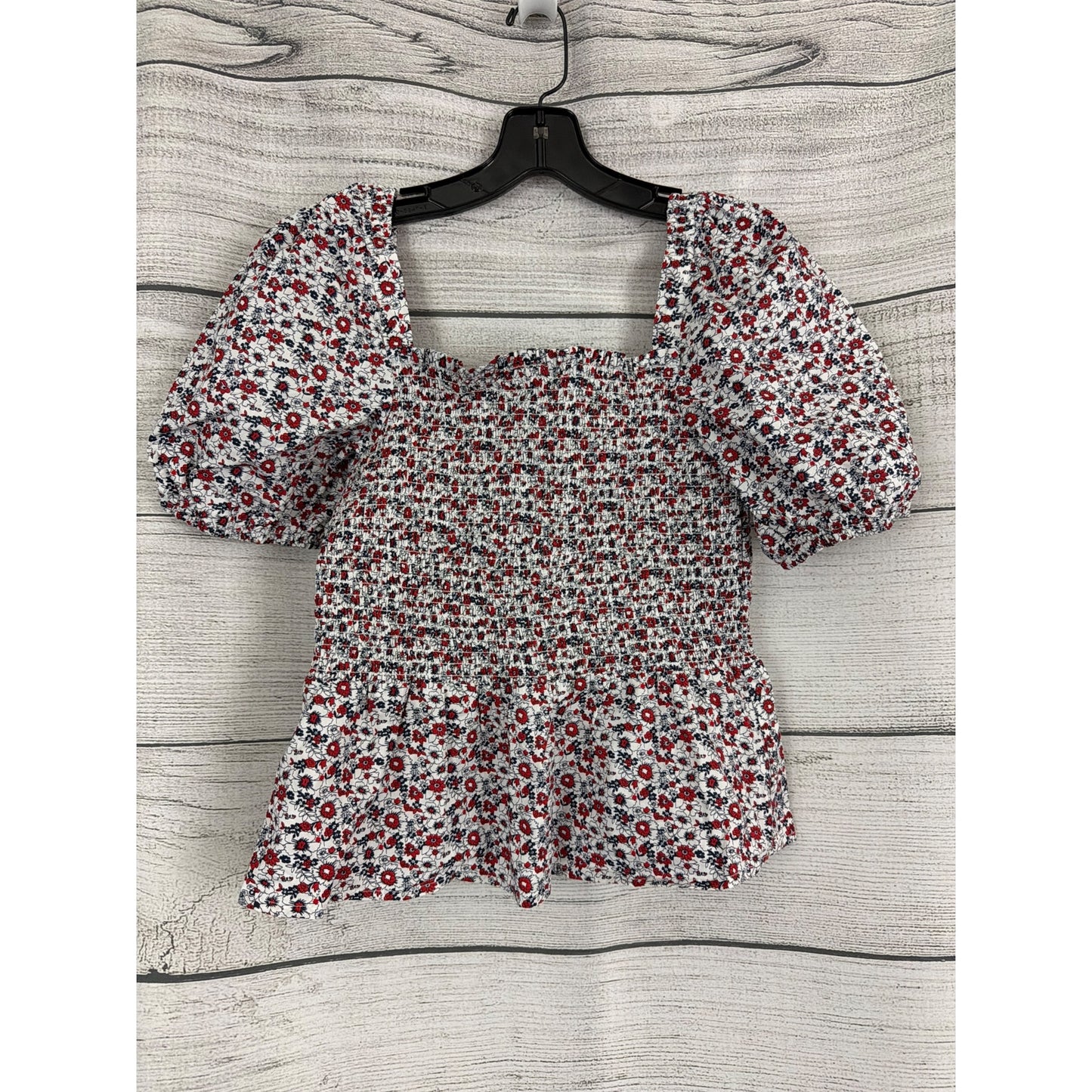 NWT French Connection Floral Smocked Square Neck Top With Puff Sleeves Size S