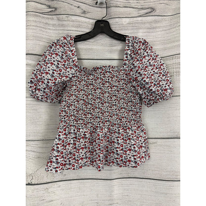 NWT French Connection Floral Smocked Square Neck Top With Puff Sleeves Size S