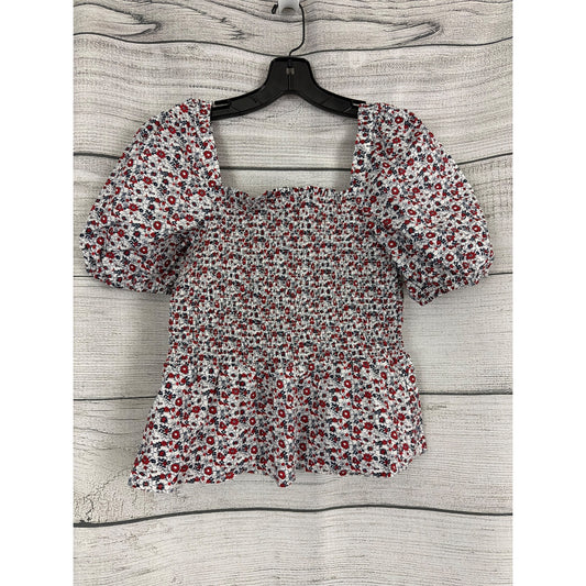 NWT French Connection Floral Smocked Square Neck Top With Puff Sleeves Size S