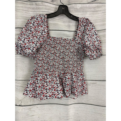 NWT French Connection Floral Smocked Square Neck Top With Puff Sleeves Size S