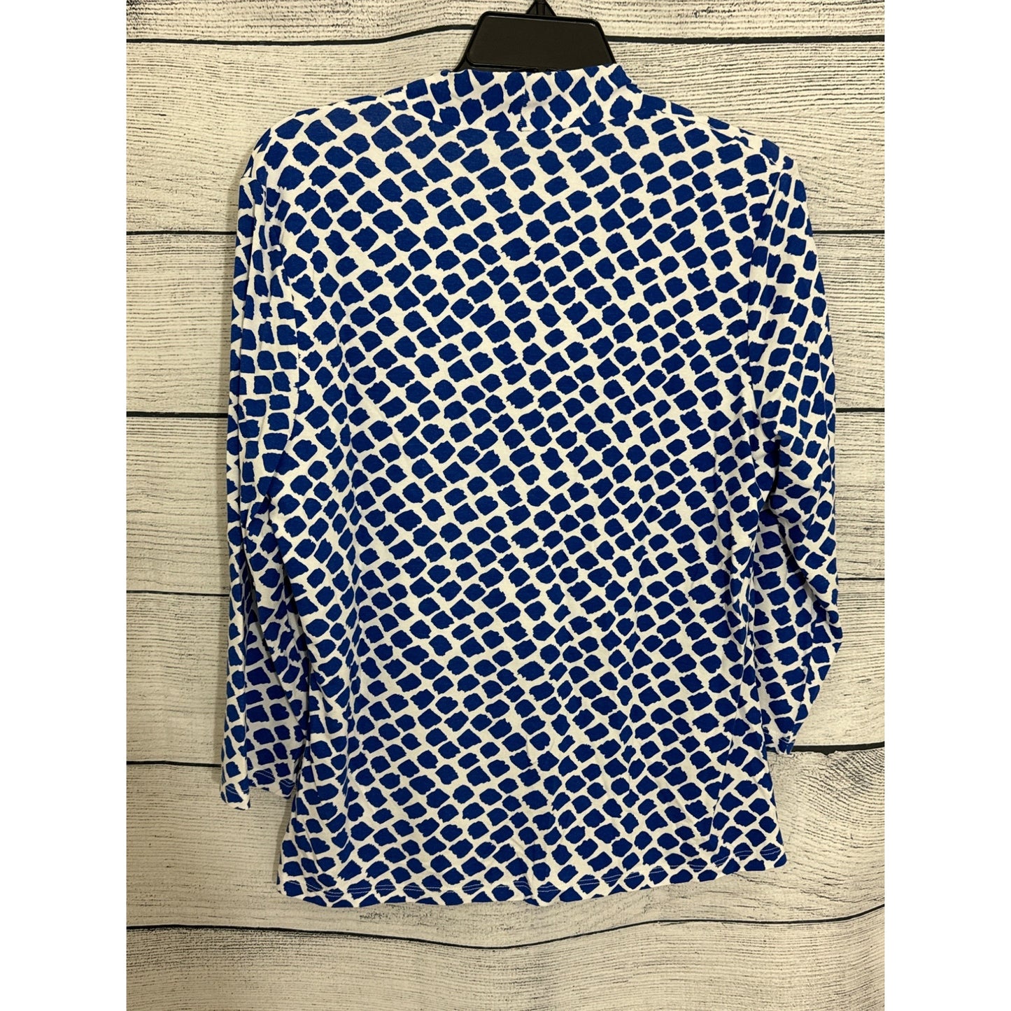 NWT Hobbs London V-Neck Blue & White Geometric Pattern Top Size L