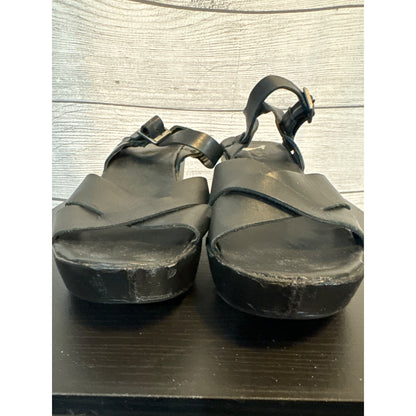 Korks Black Leather Platform Sandals With Ankle Strap & Buckles Size 8