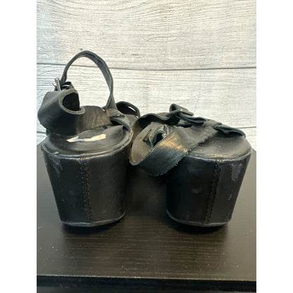 Korks Black Leather Platform Sandals With Ankle Strap & Buckles Size 8