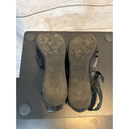 Korks Black Leather Platform Sandals With Ankle Strap & Buckles Size 8