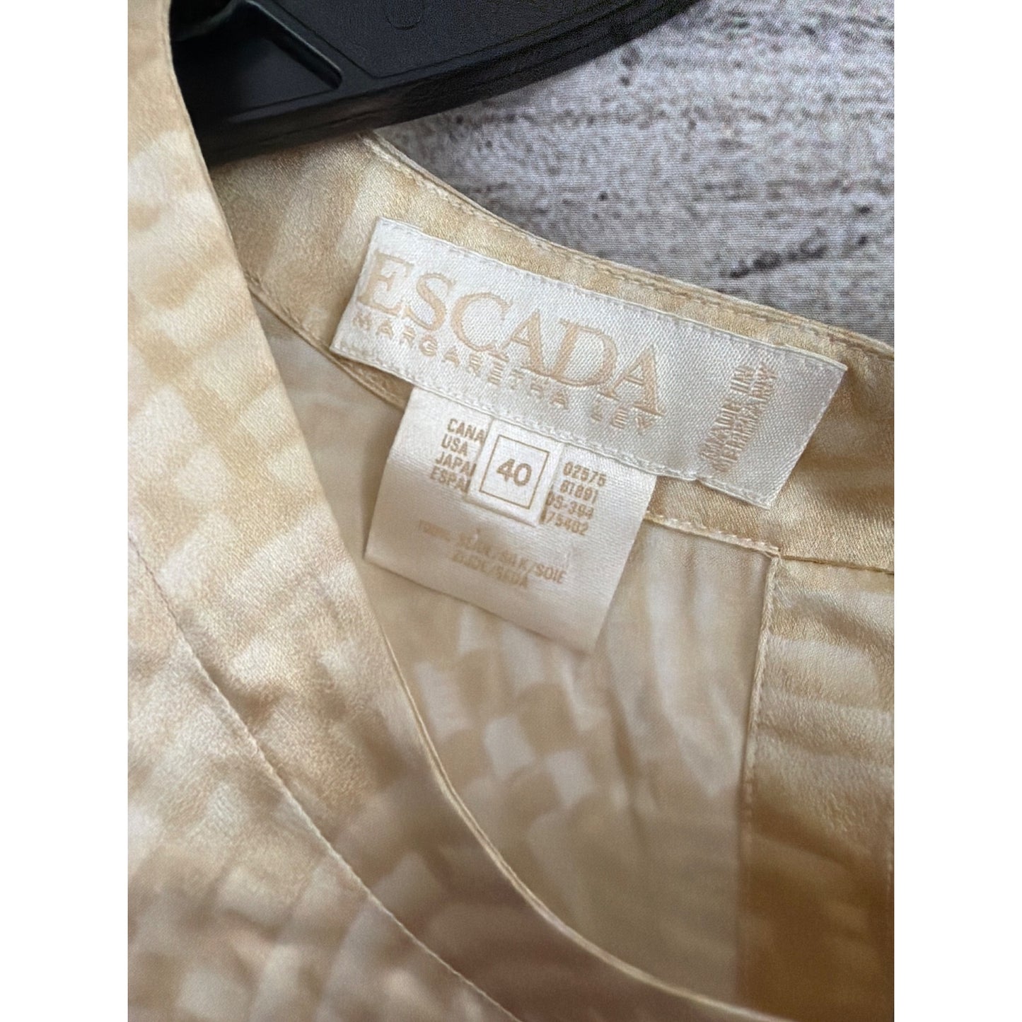 Vintage Escada Margaretha Ley Silk Blouse Gold Beige Abstract Print Sz 40