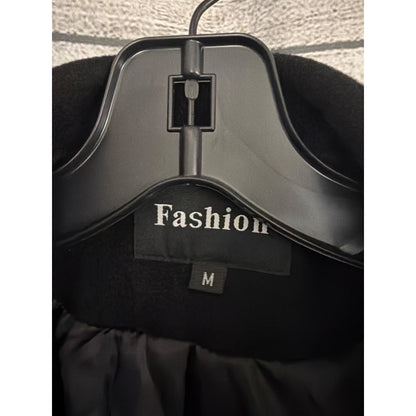Fashion Black Wool-Blend Double-Breasted Coat Size M