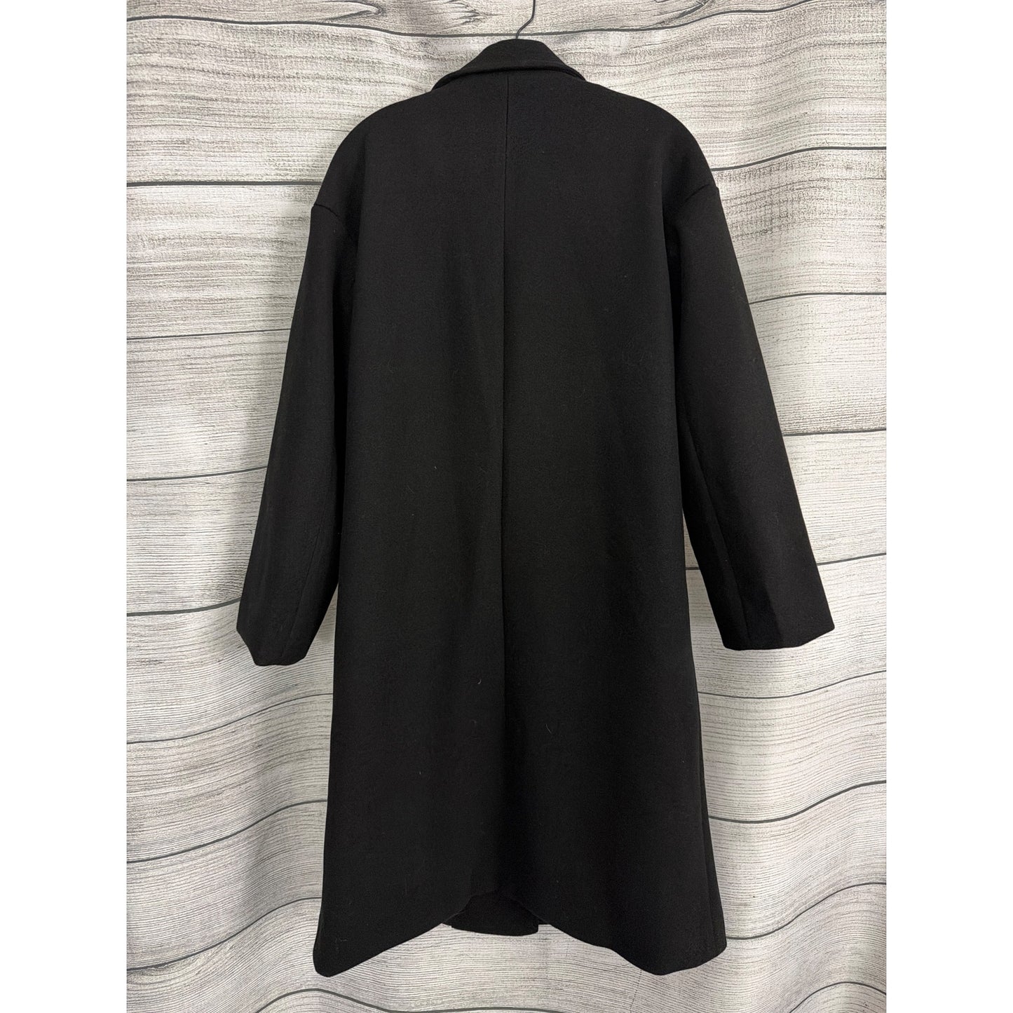 Fashion Black Wool-Blend Double-Breasted Coat Size M