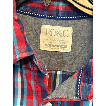 PD&C Mens Plaid Button-Down Long Sleeve Shirt Size L