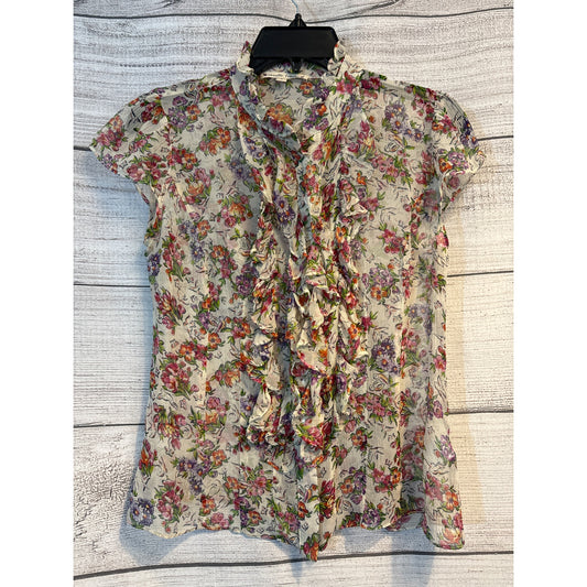 Nanette Lepore Sheer Floral ruffle Blouse Size 2