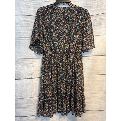 Manydress V Neck Chiffon 3/4 Ruffle Bell Sleeve Dress Size M