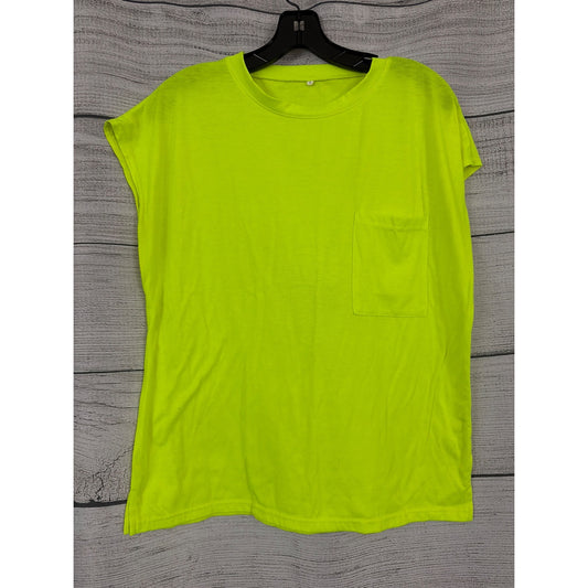 Neon Yellow Loose-Fit T-Shirt With Front Pocket Size L