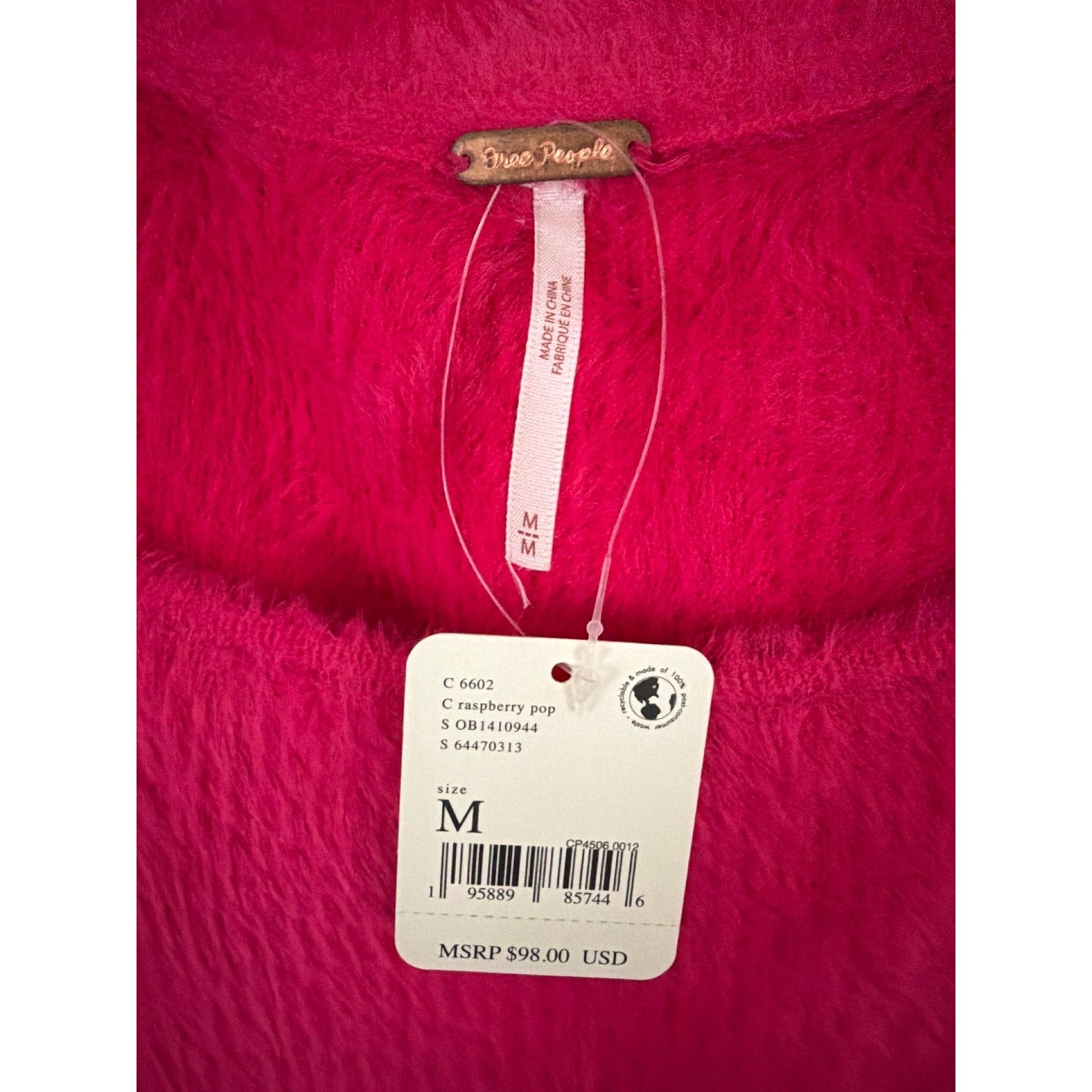 NWT Free People Moonbeam Raspberry Pop Faux Fur Sweater Size M