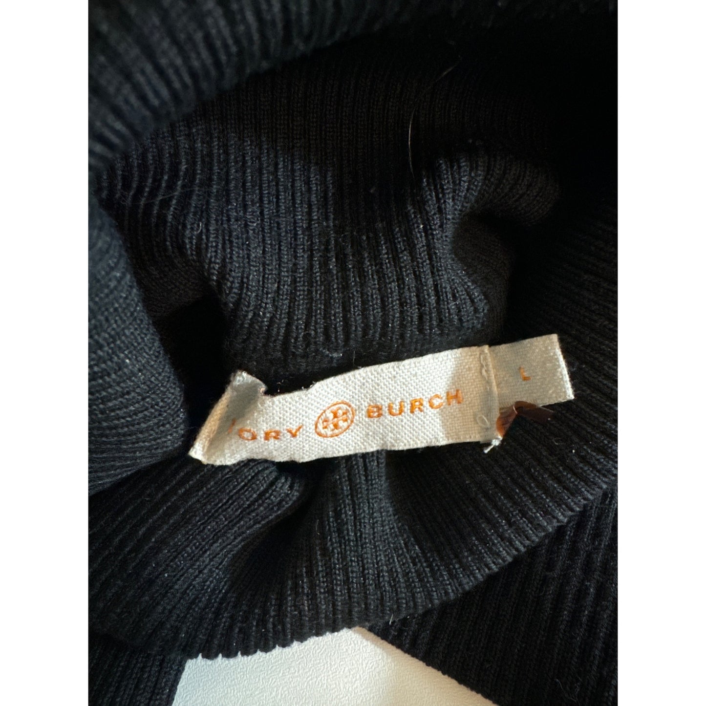 Tory Burch Black Turtleneck Ribbed Sweater L