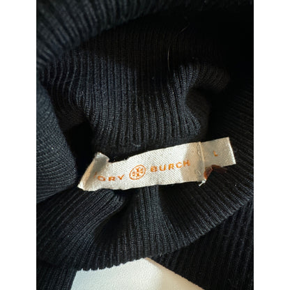 Tory Burch Black Turtleneck Ribbed Sweater L