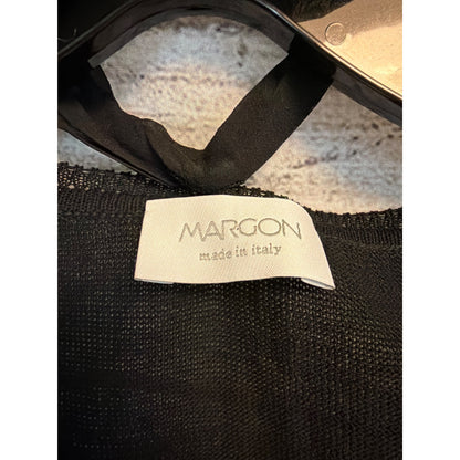 Margon Black Knit Top With Lace Hem & Button Tie Neck Size 42