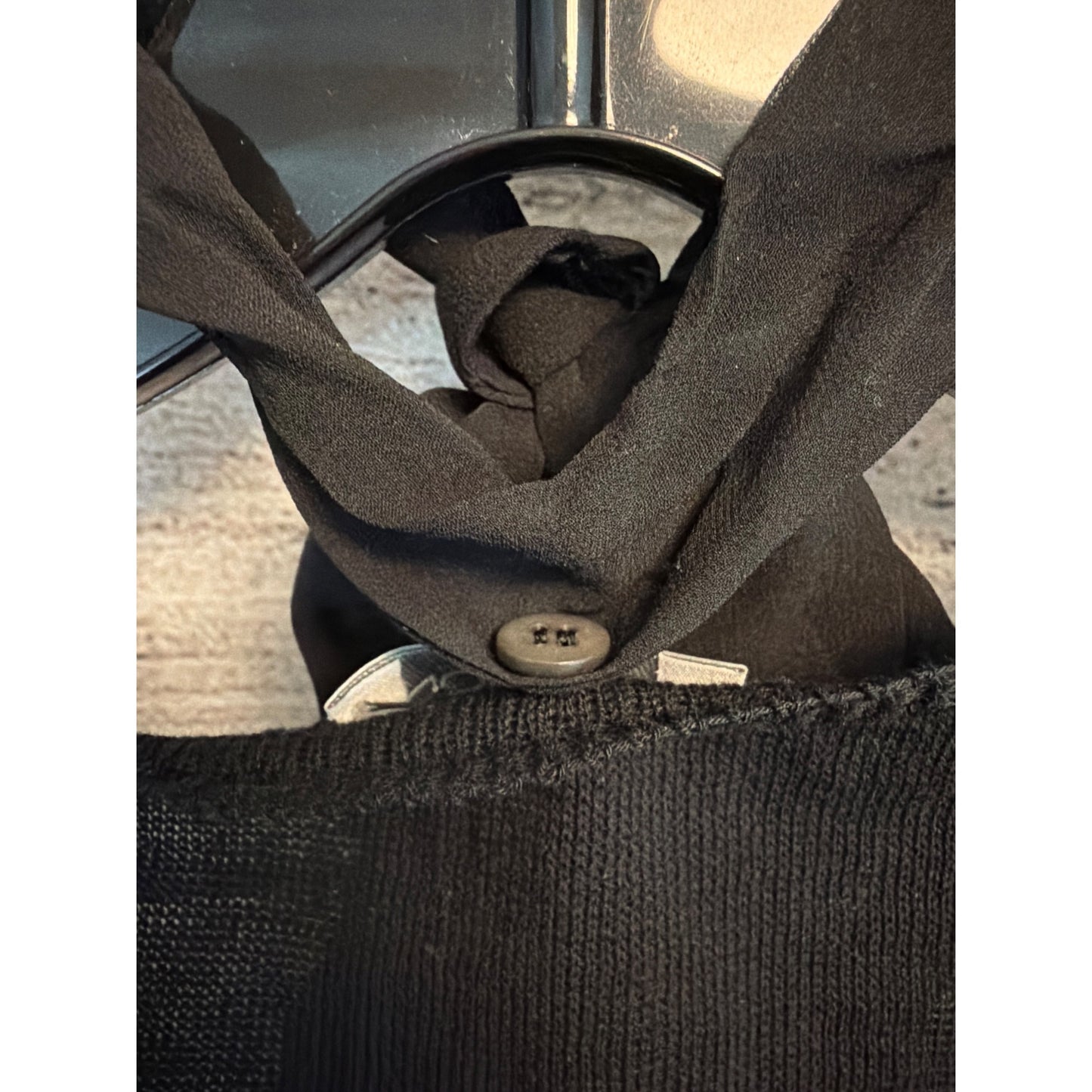 Margon Black Knit Top With Lace Hem & Button Tie Neck Size 42