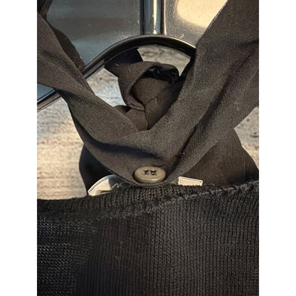 Margon Black Knit Top With Lace Hem & Button Tie Neck Size 42