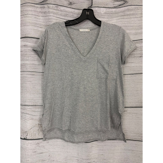 Lush Gray V-Neck Short Sleeve Tee With Pocket Size XS