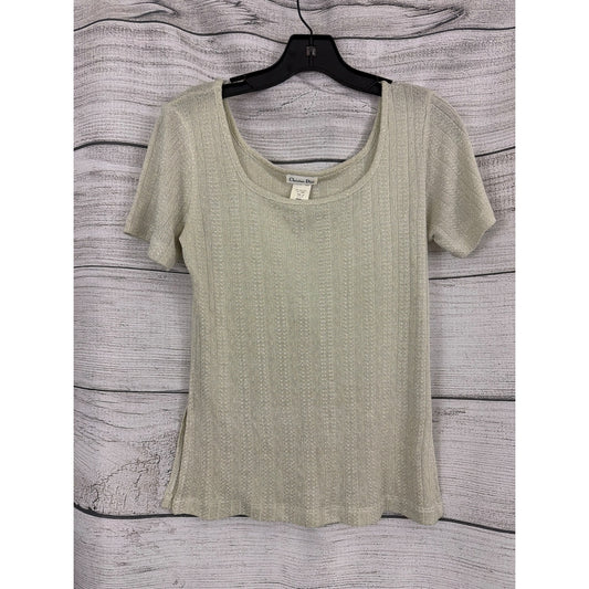 Vintage Christian Dior Metallic Ribbed Knit Short Sleeve Top Size S