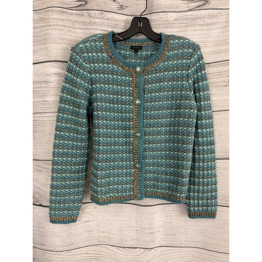 NWT Talbots Blue & Tan Button Front Knit Cardigan Sweater Size S