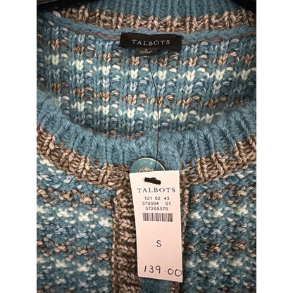 NWT Talbots Blue & Tan Button Front Knit Cardigan Sweater Size S