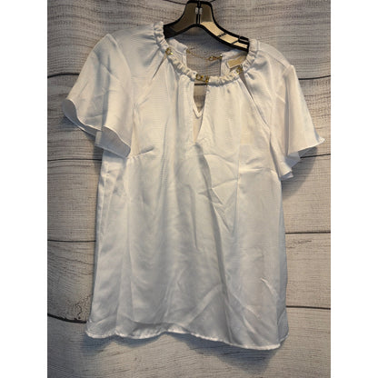 NWT Michael Kors Chain-Link Cutout Hammered Satin Blouse Size XS