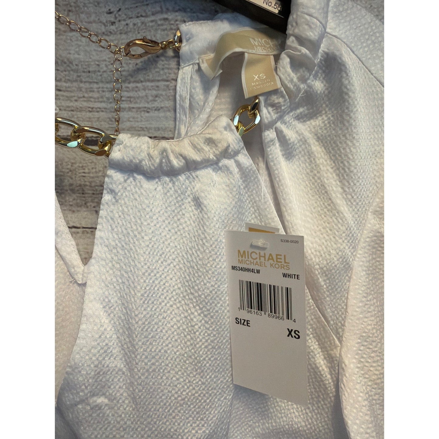 NWT Michael Kors Chain-Link Cutout Hammered Satin Blouse Size XS