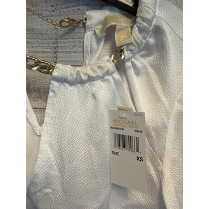NWT Michael Kors Chain-Link Cutout Hammered Satin Blouse Size XS