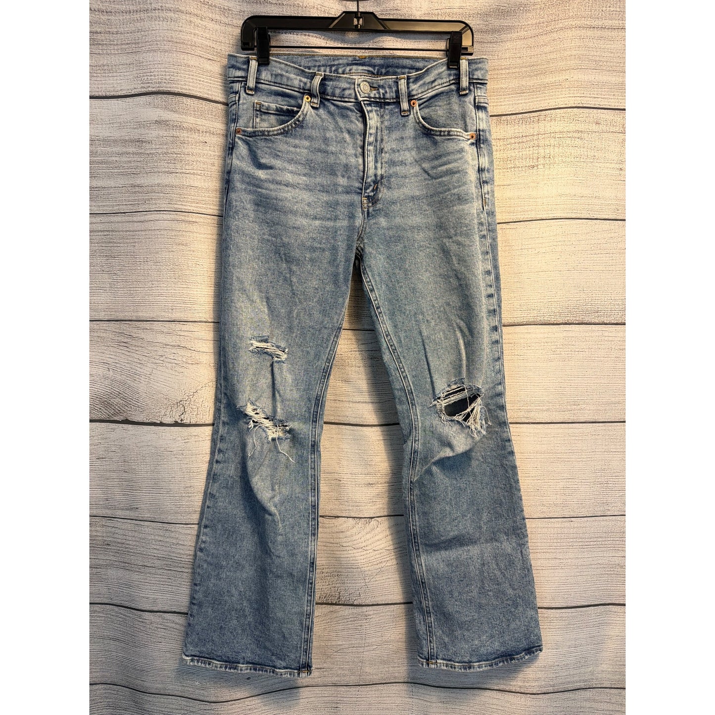 Gap 90s Loose Flare Mid Rise Distressed Light Wash Denim Size 28/6
