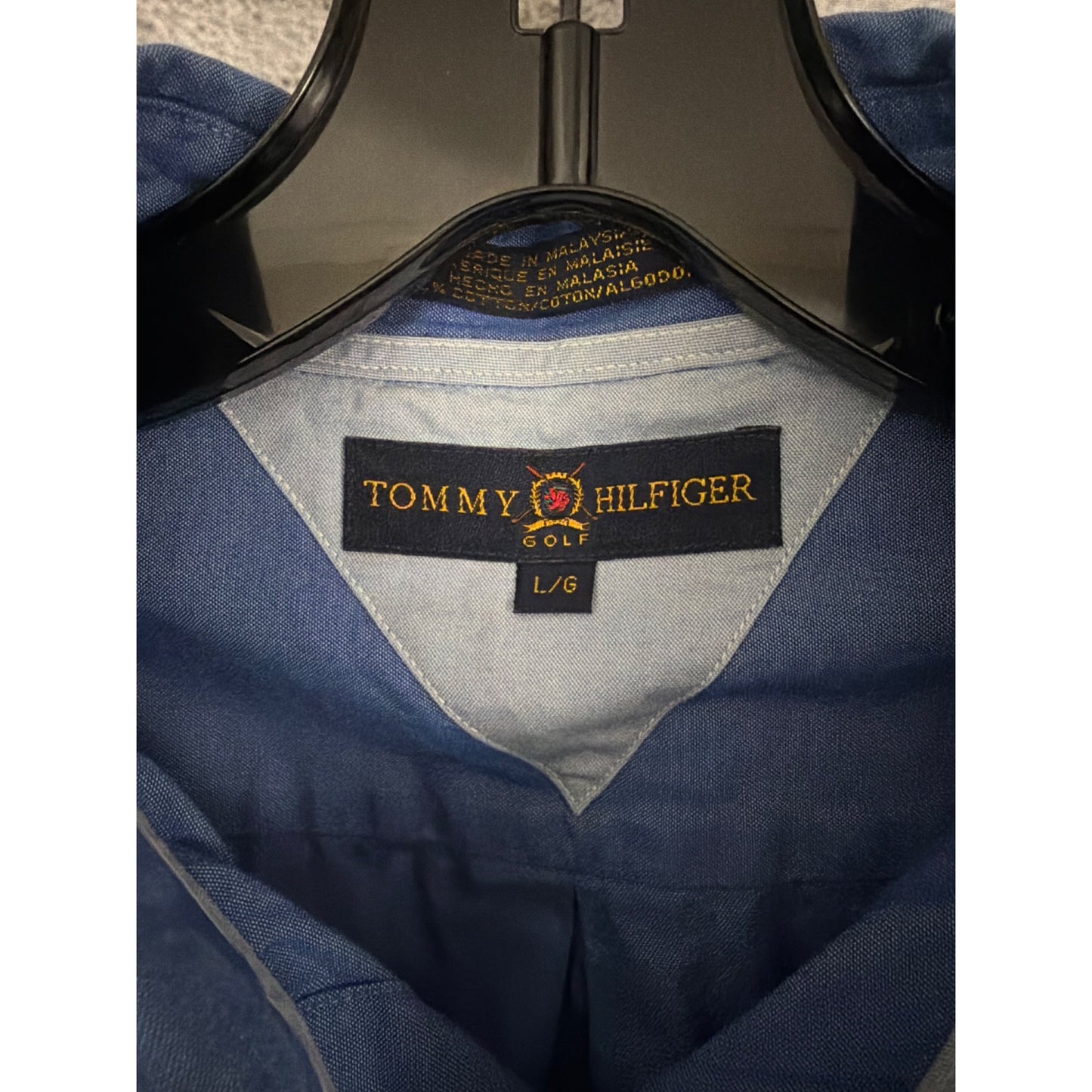 Mens Tommy Hilfiger Golf Blue Long Sleeve Button-Up Shirt Size L