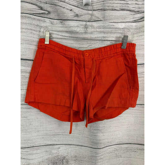 Vince Red/Orange Linen Drawstring Elastic Waist Shorts Size XS