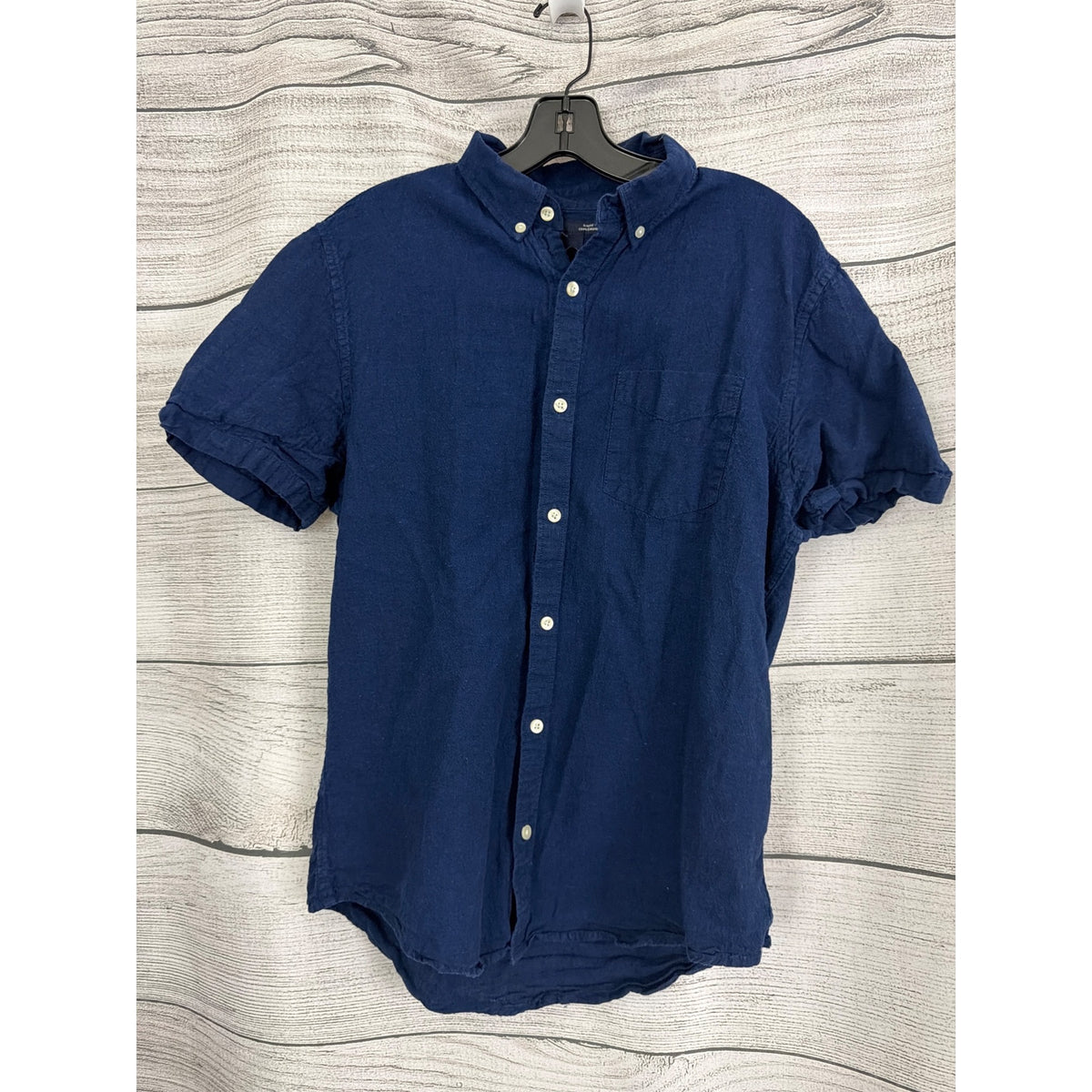Mens Gap Navy Blue Slim Fit Short Sleeve Button-Up Shirt Size L