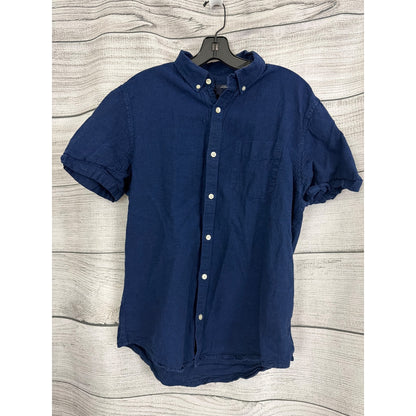 Mens Gap Navy Blue Slim Fit Short Sleeve Button-Up Shirt Size L